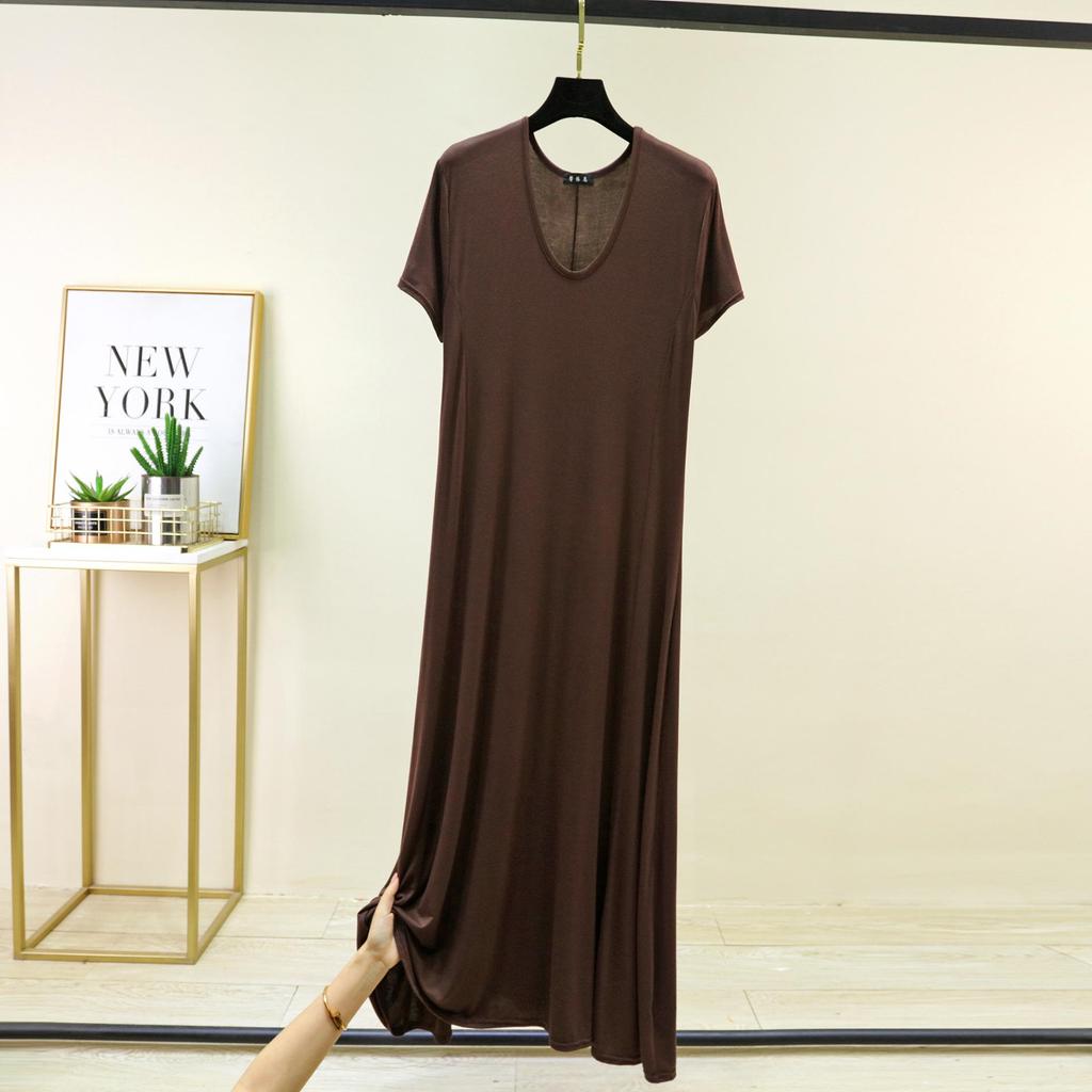 Women's Modal Short-Sleeve Long Summer Dress - Loose, Casual Plus Size Home & Outdoor Wear