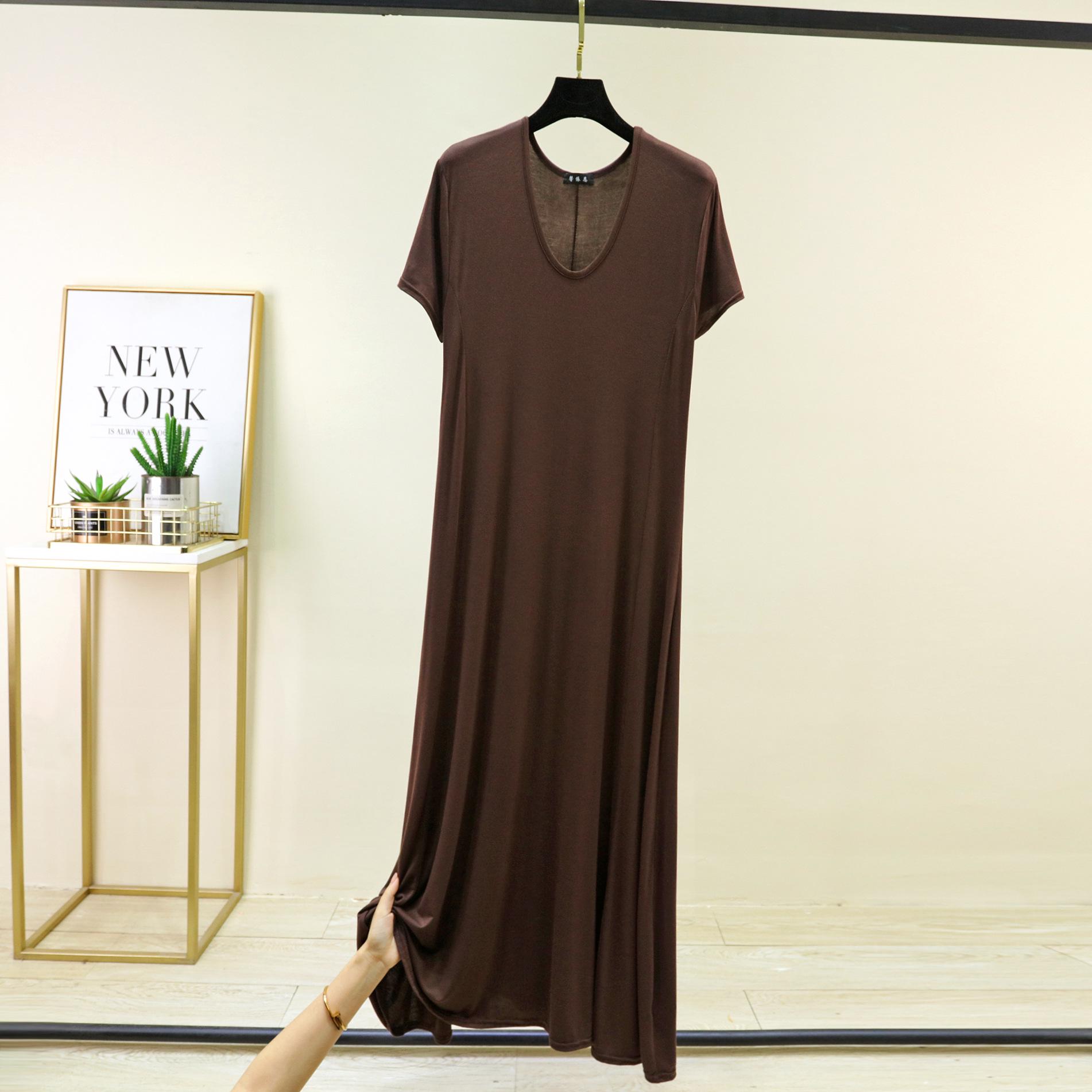 

Women s Modal Short-Sleeve Long Summer Dress - Loose, Casual Plus Size Home & Outdoor Wear Extra Extra Large