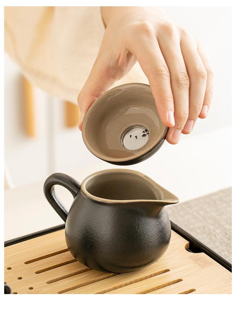 Portable Black Pottery Kung Fu Tea Set - Customizable with Logo for Business Gifts & Souvenirs
