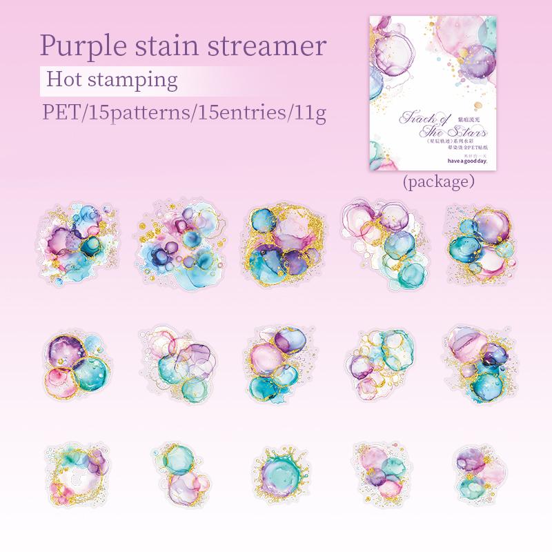 15 Sheets/bag PET Smudge Hot Stamping  Sticker Pack Handbook Material Cut Film Sticker Pack For Note Book Phone Case Decoration