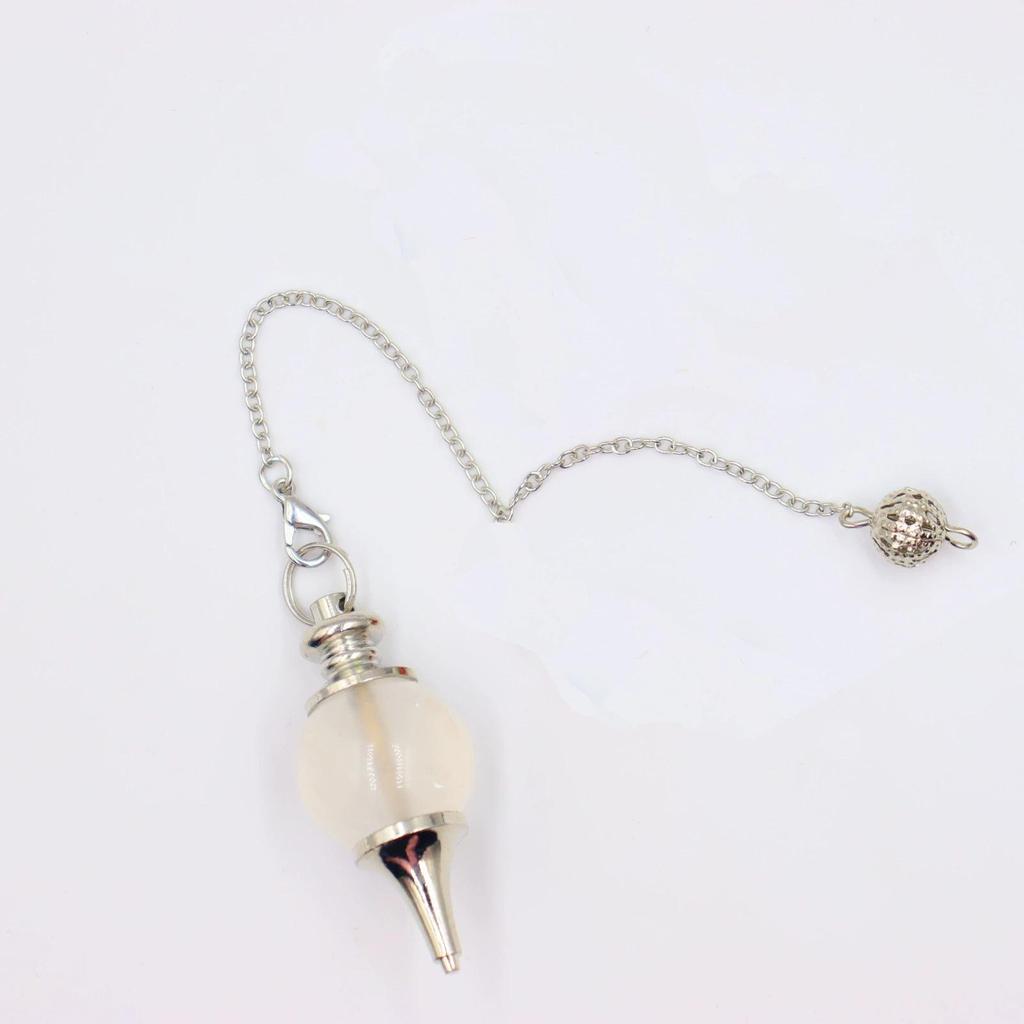 Natural Crystal Semi-Precious Stone Pendant Necklace with Rolling Ball Pendulum