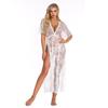 2023 European & American Sexy Lace Deep V Women’s Bodysuit with Side Opening and Long Robe