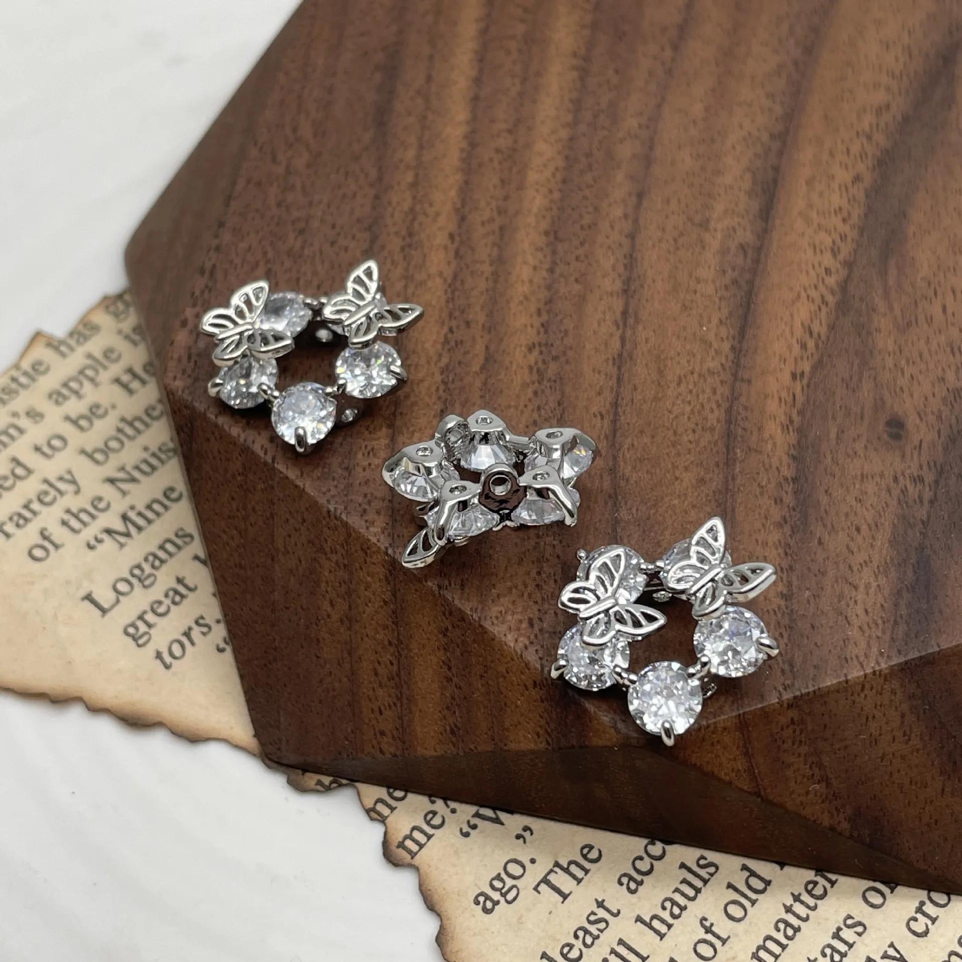 

5pc/lot Luxury Butterfly Rhinestone Buttons for Clothing Cubic Zircon Shank Button Decorative CZ Sewing for Shirt Cuff Link 26L 16MM срібний