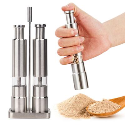 Conjunto de Moedores Manuais de Sal e Pimenta Moedor de Pimenta de Aço Inoxidável com Armazenamento Transparente