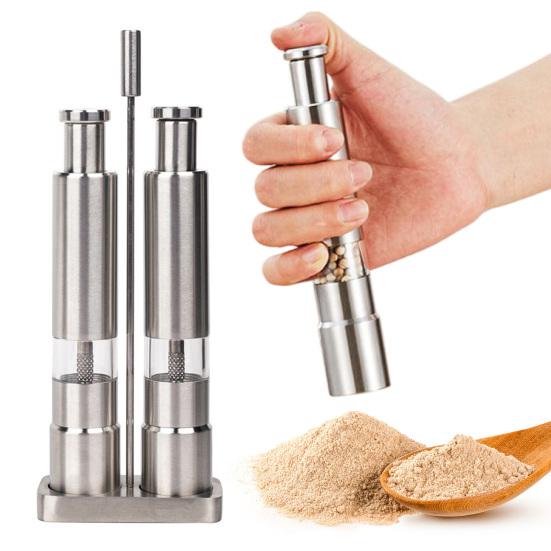 Manual Salt And Pepper Grinder Set Stainless Steel Pepper Mill with Clear Storage