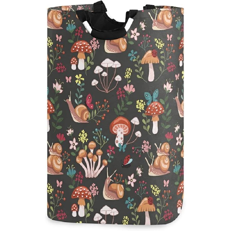 

Гриб с Улитками Большая Корзина для Белья, Складная Сумка для Белья, Складные Корзины для Хранения из Ткани Оксфорд с Ручками для Белья, Mushroom With Snails