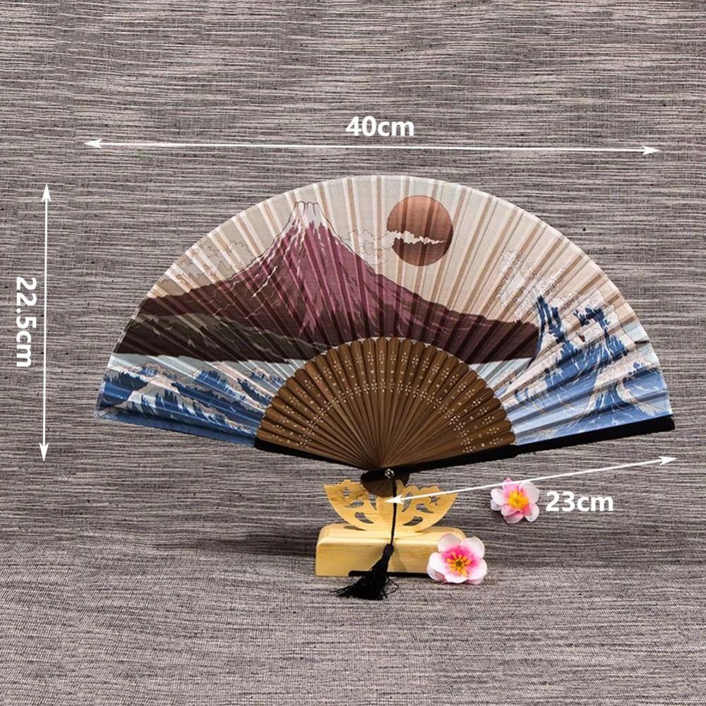 Silk Fabric Handheld Folding Fan Bamboo Handle Silk Hand Fan Elegant Folding Hand Fan  Gift Giving