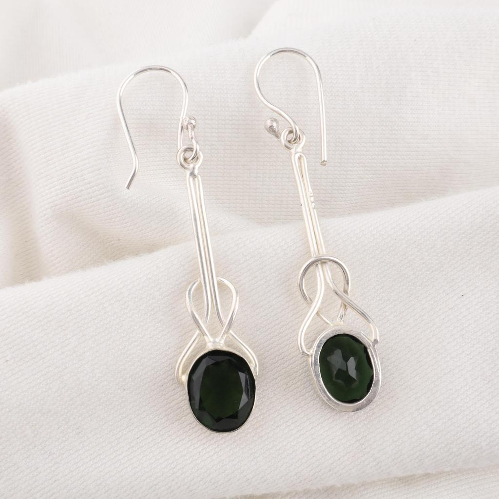 Boucles d'oreilles en Tourmaline Verte Fait Main, Boucles d'oreilles en Argent Sterling Massif 925 Bijoux Antiques, Pendentif pour Cadeau de Fiançailles