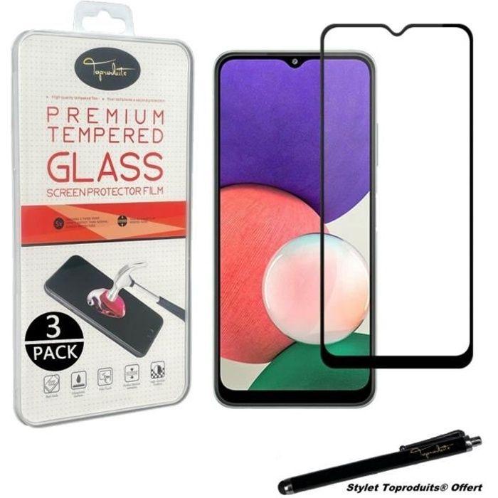 Film de protection - Toproduits® - Samsung Galaxy A22 5G - Verre trempé - 3 pack - Bords noirs