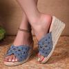 Fashion Fashion Rivet Decor Wedge Heel Sandals for Women Summer 2025 Blue Denim Espadrille Slippers Woman Peep Toe Roman Sandalias Mujer