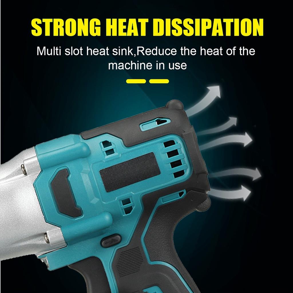 High Torque 800N.m Cordless Brushless Electric Impact Wrench 388VF1/2 inch Power Tools with 2pcs 3.0AH Rechargeable Battery