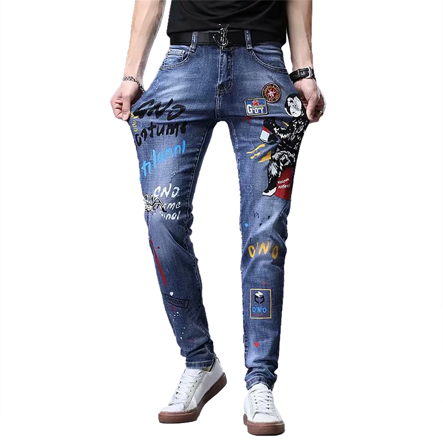 [Petit de Francais] Skinny Distressed Denim Straight Jeans, Sky Blue, Spring/Summer, Aqua, Vintage Fashion, Denim Print, Size 3 (30)