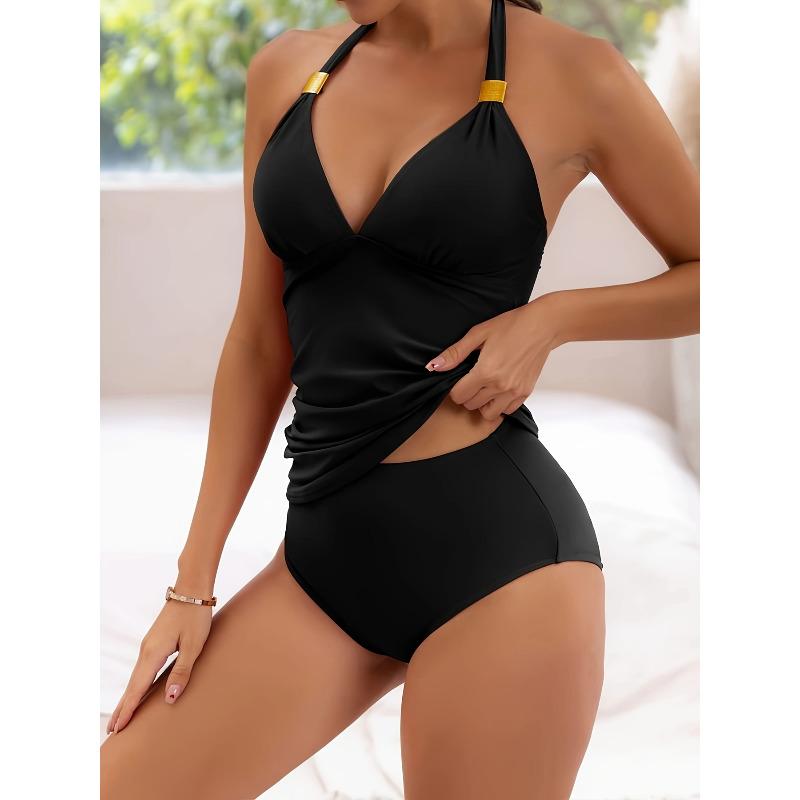 Women s Solid Color Halter Bikini Set - Tie Neck Two Piece Swimsuit, Sexy Low Waist Swimwear for Women, Beach Vacation Outfits CLE S