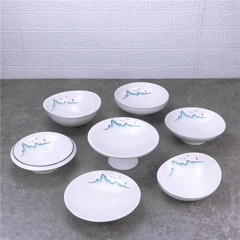 Irregular Ceramic Dinner Plate Set - Mountain Scenery (5-Pack)