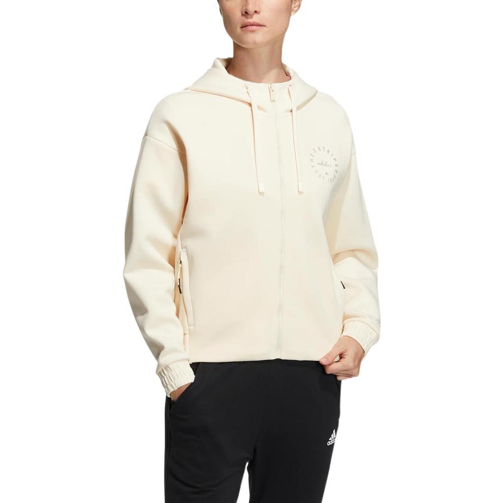 adidas Felpa con Cappuccio e Coulisse Manica Lunga con Stampa Logo Donna Top Bianco Sporco HZ7035