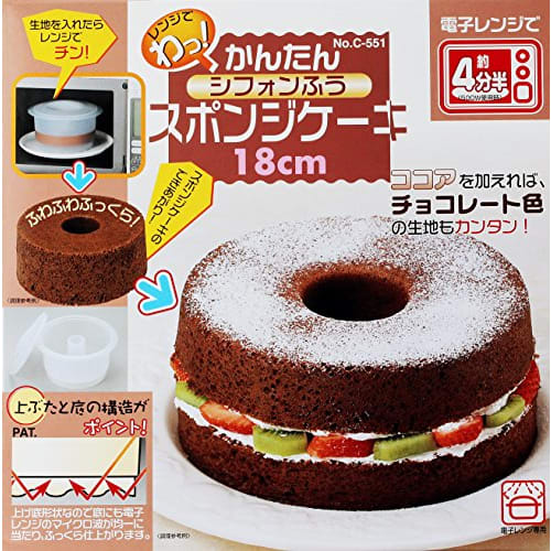 PEARL METAL Microwave Cooking White Chiffon Sponge Cake Pan, 18cm, Outer Diameter 220mm X Height 135mm, Easy To Cook In the Microwave, Made In Japan,