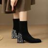 Elegant Pearl Rhinestone Suede Short Boots Versatile Elastic Socks 2025 Autumn and Winter New Elastic Black Round Head Thin Boots