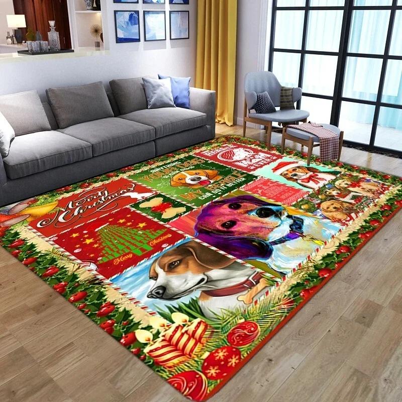 Christmas Big Carpet Santa Claus Snowman for Living Mat Room Decor Sofa Table Large Bedroom Bedside Foot Red Pad Decoration Rug