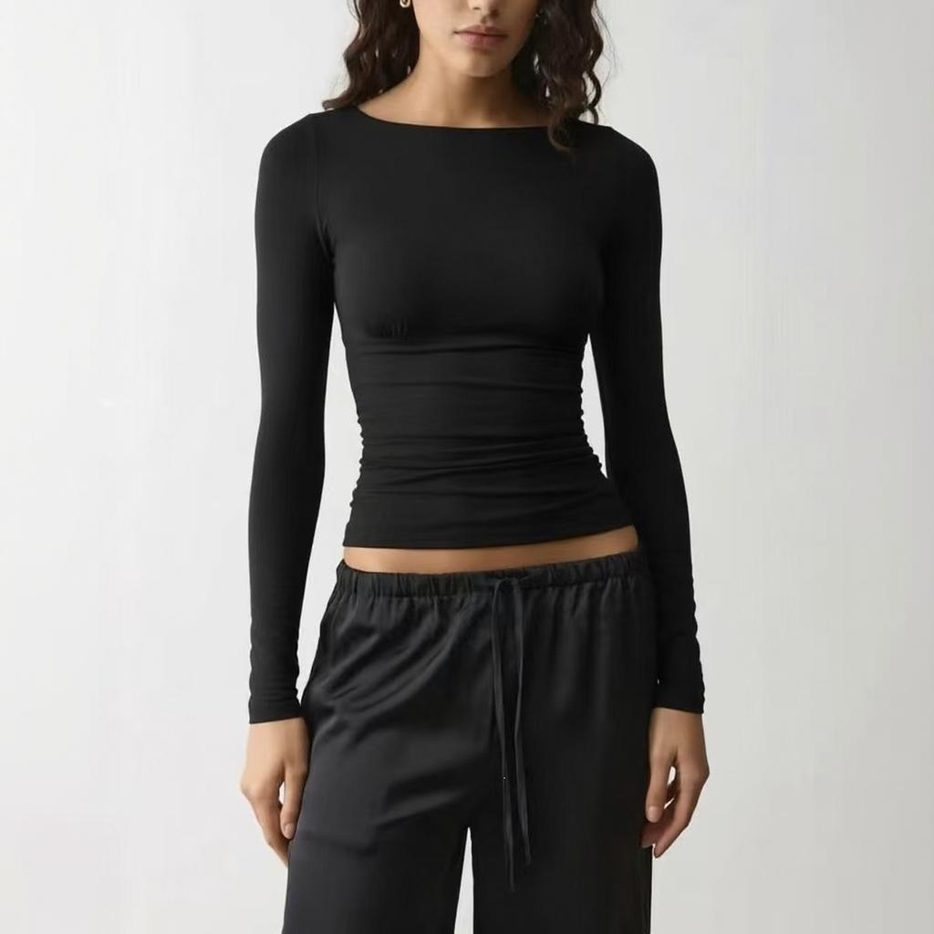 Damen Off-Shoulder Raffung Taille Slim Fit Cropped T-Shirt für Lässigen Sommer