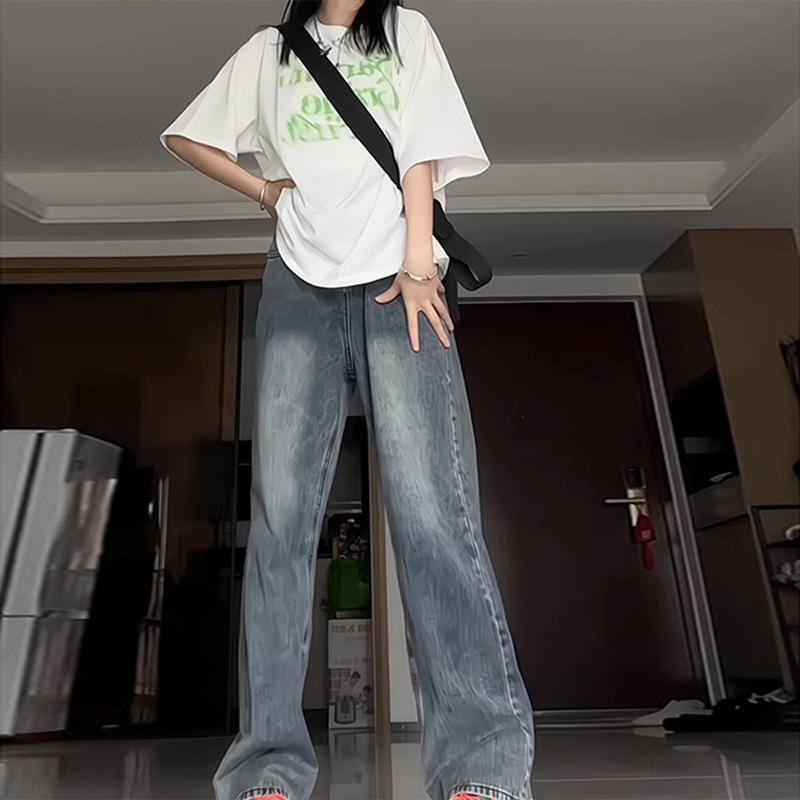 

Women s High Waist Wide-Leg Retro Jeans - Autumn Collection, Small Sizes M синій