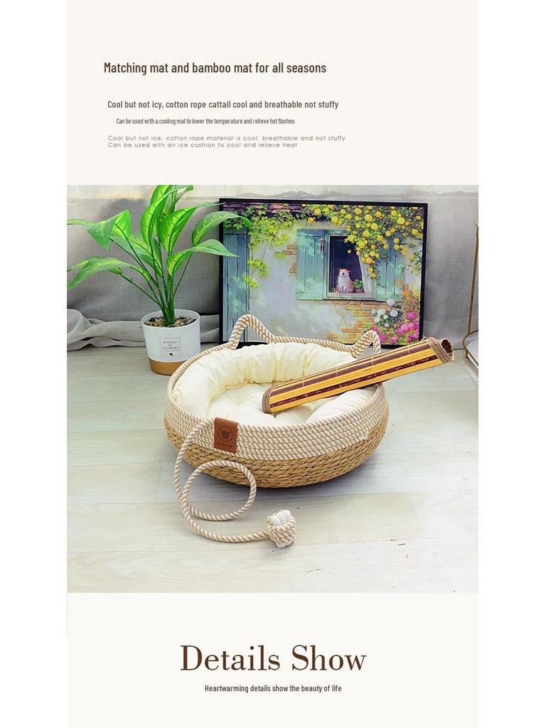 Rattan Cat Bed: All-Season Sleeping Pad & Scratcher Combo