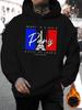 1pc Casual Polyester hoodie-Casual Pullover Sweatshirt with Paris Letter Print