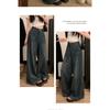 Women Retro High Waist Double Button Wide Leg Loose Floor Length Denim Jeans
