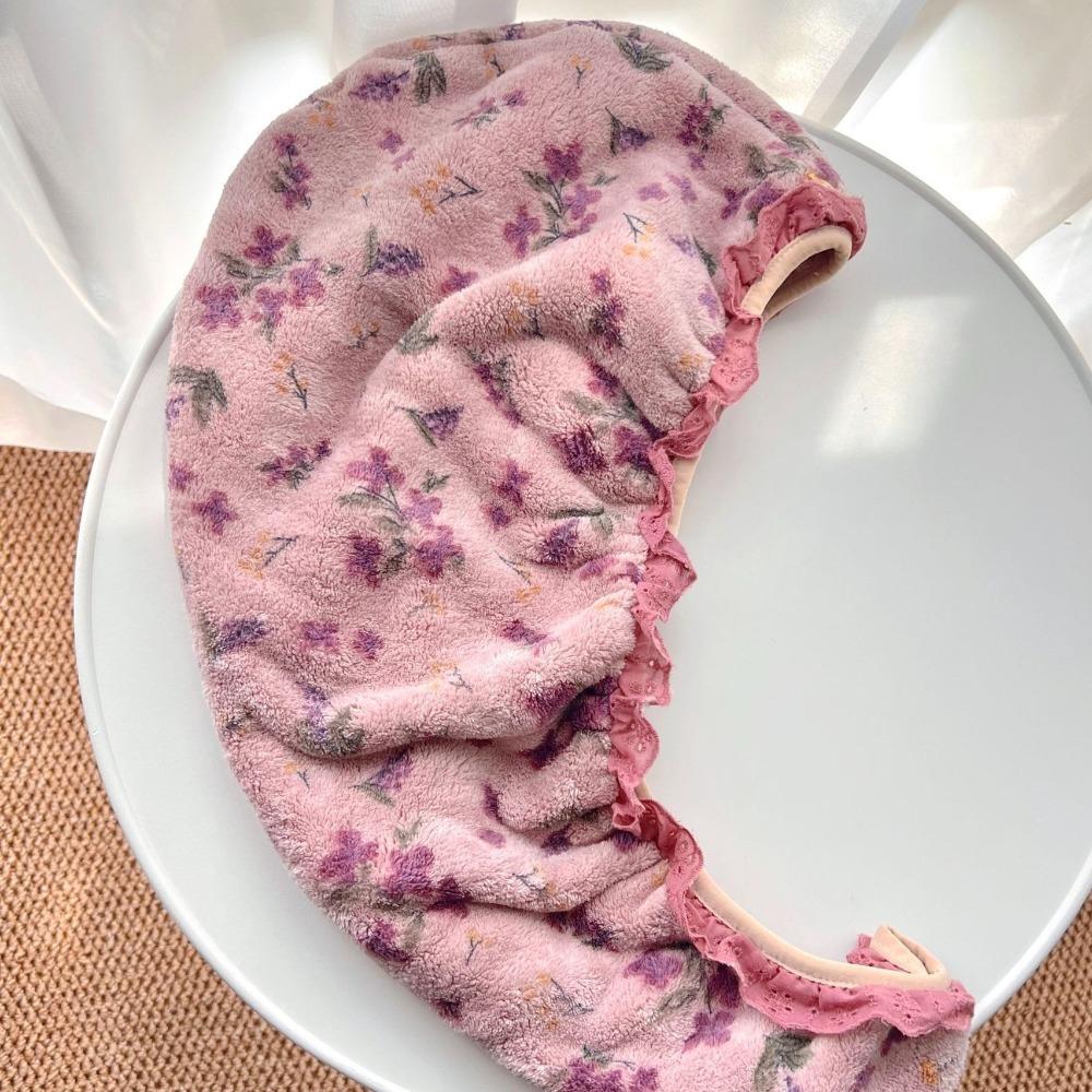 Durable Thickened Lace Dry Hair Cap Absorbent Soft Shower Cap Portable Coral Velvet Dry Hair Towel Home