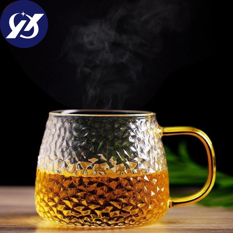 Gh Temperature Resistant Glass With A Cup Of Hammer Cup Home Tea Cup Coffee Cup Milk Cup Juice Cup Treatment Cup Yellow Tool Glass 420 Ml