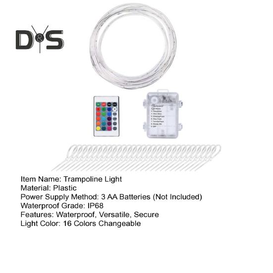 Wodoodporne paski świetlne LED do trampolin z pilotem zdalnego sterowania, 16 kolorów, zewnętrzne światła do zabawy w nocy, do trampolin o długości 8/10/12 stóp