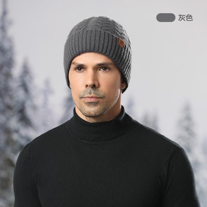 Winter men's knitted hat, fleece, cold-proof wool, warm outdoor hat, scarf and gloves three-piece set
