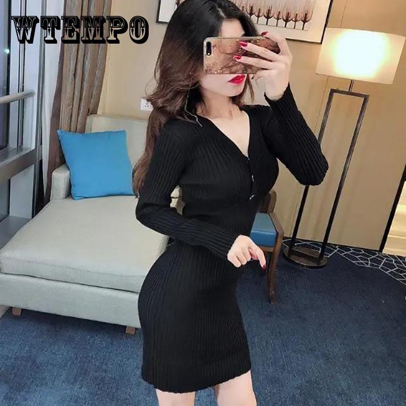 

Осенне-зимнее трикотажное платье с v-образным вырезом, женская облегающая юбка-свитер средней длины с сумкой, юбка до бедра