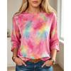 Women's Long Sleeve Crew Neck Teal Paisley Watercolor Print Casual T-Shirt, Regular Tops for Spring Summer Daily Wear