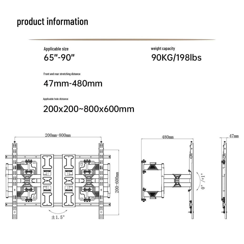XT90 Swivel TV Wall Mount for 65-90 Inch Screens