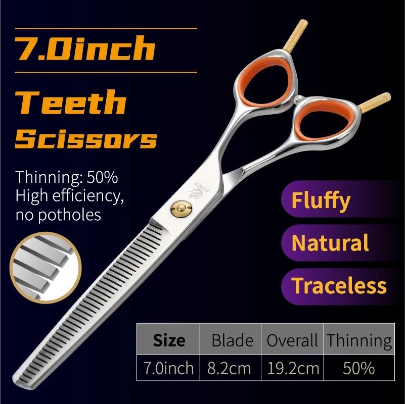 Fenice Professional 7.0 inch Pet Grooming Scissors Fluffy Traceless Dog Thinning Scissors Shears Thinning Rate 50%