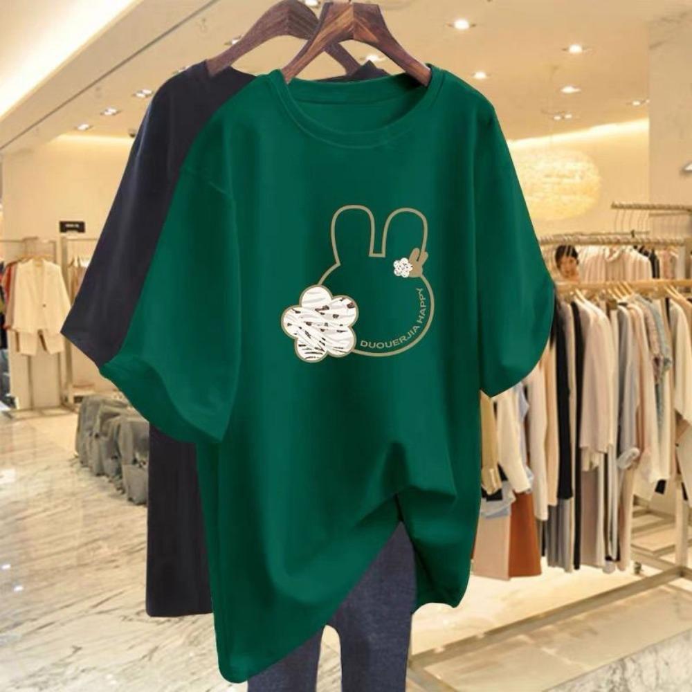 

Summer Chic Print Basic T-shirt Women Casual Fashion O-neck Short Sleeve Top Tee Loose Oversized Pullover 45-105Kg M