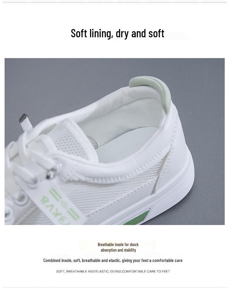 2025 Summer Women's Mesh Breathable Casual Sneakers - Korean Style, Non-slip, Fashionable Soft Sole, White.