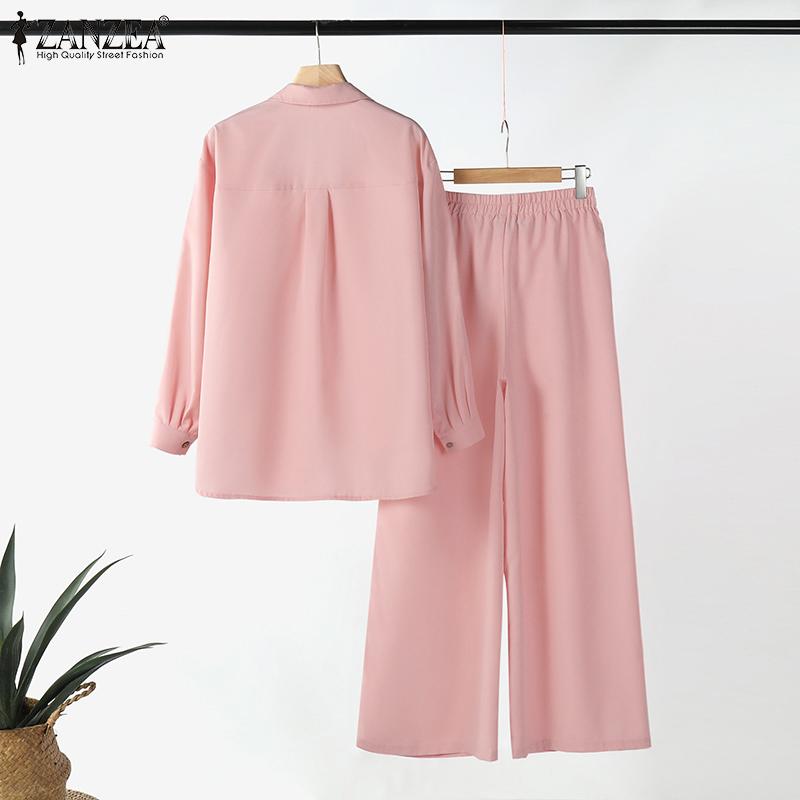 ZANZEA Lässiges Zweiteiler-Set aus langärmeliger Bluse und Hose für Damen