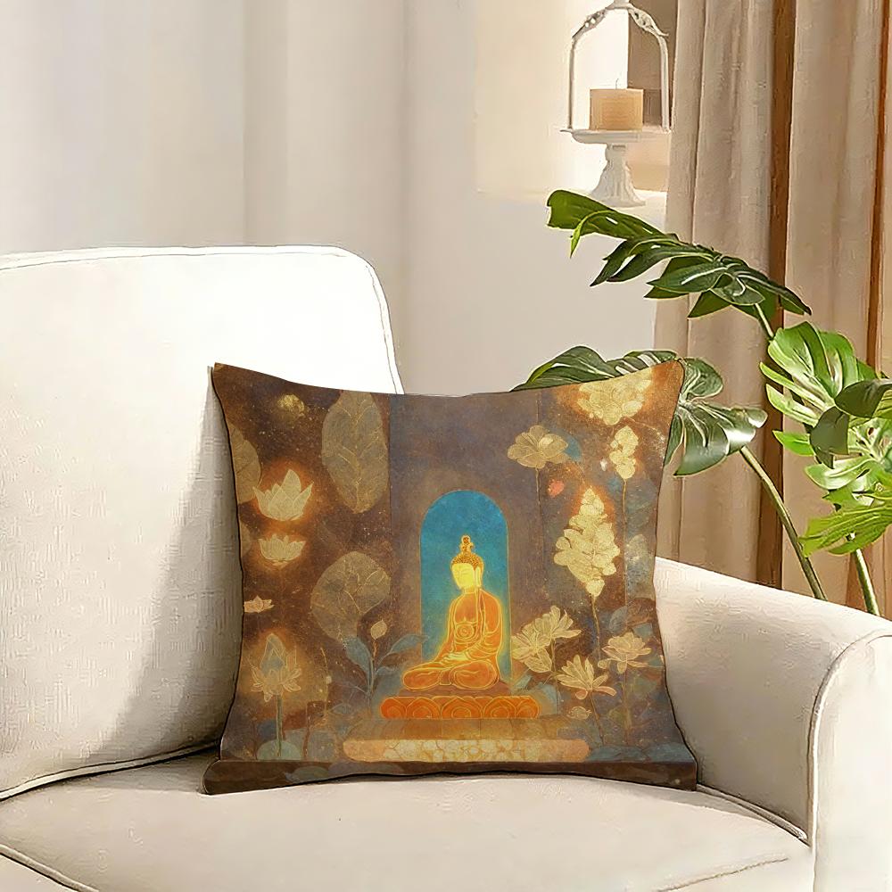 Buddhism Cushion Cover Reversible Plush Pillow Cover Soft Fluffy Home Decor for Sofa Bedroom