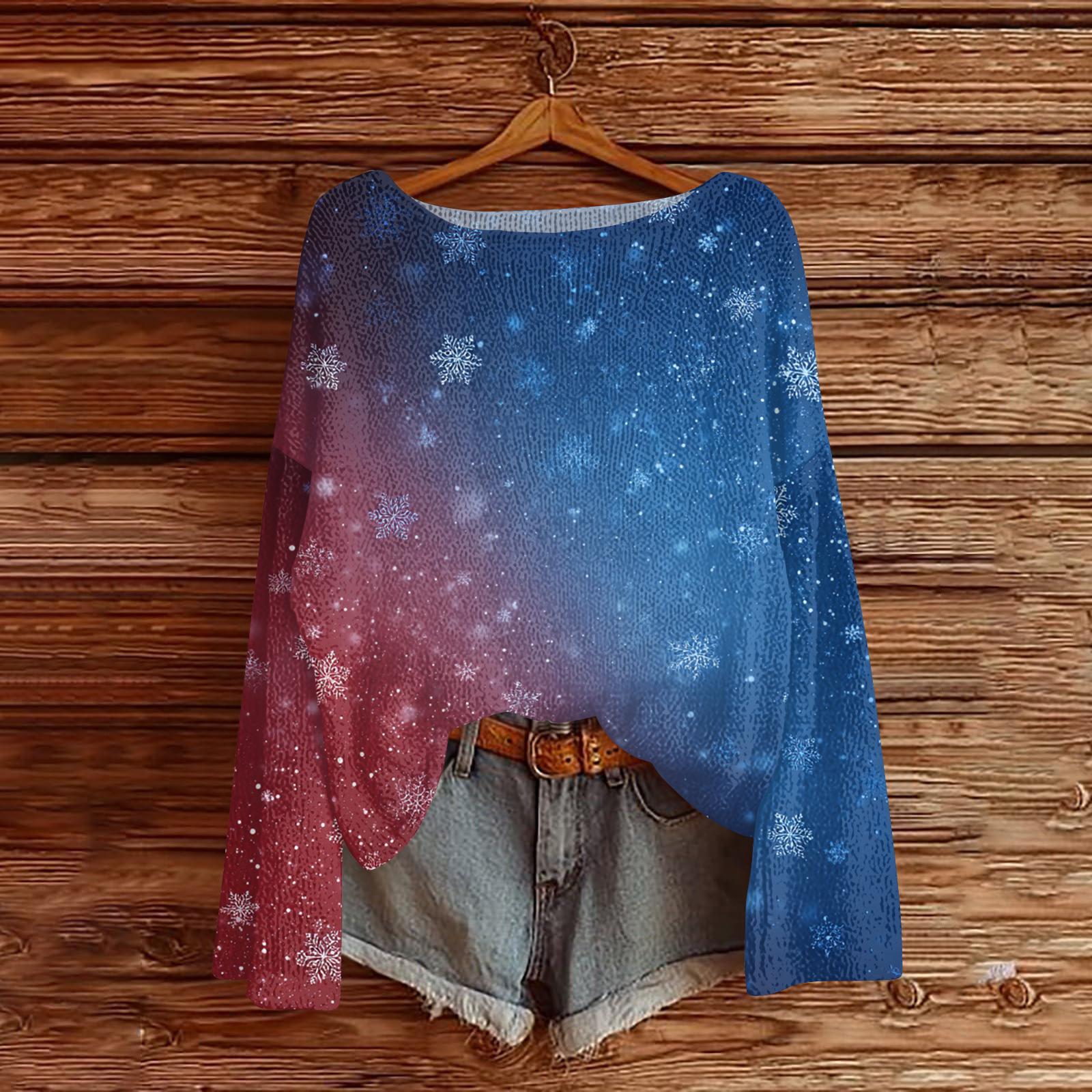 

Женский легкий свитер с круглым вырезом, повседневный вязаный пуловер с длинным рукавом и рождественским принтом L