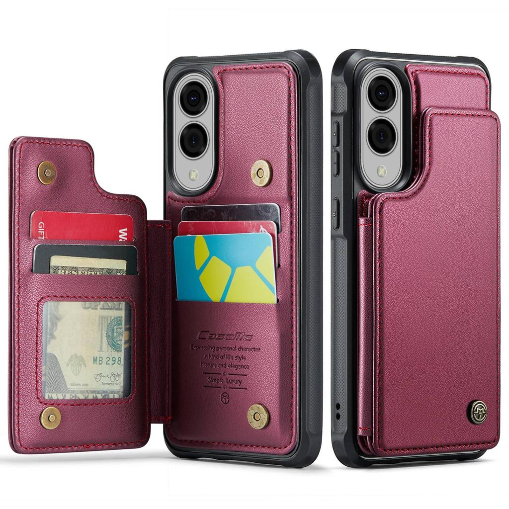 Custodia Edge per Samsung Galaxy S25 con Porta Carte, Custodia Portafoglio con Blocco RFID, Custodia Resistente in Pelle con Cavalletto e Chiusura Magnetica