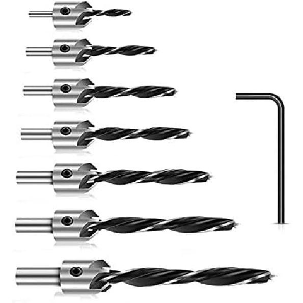 

Werkzeug Countersink drill bit Set, Wood Drill Bit Set with One Hex-Key, High Carbon Steel Smart Drill Bit for Woodworking Adjustable Carpentry