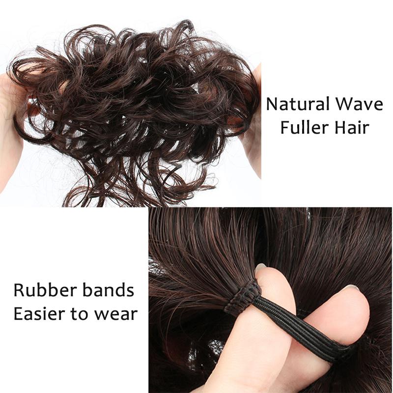 Unordentlicher Dutt Haarteil Wellig Lockig Synthetisch Hochsteckfrisur Chignon Fake Scrunchies Pferdeschwanzverlängerung für Damen Dunkelbraun