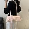 Fashi Bow Lace Ribbs Pu Shoulder Bags for Women Versatile Commuter Ladies Underarm Bag Solid Color Female Handbags Purse
