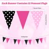 Faccito 60 Pcs Mouse Color Banner Decorations 49 ft Rose Hot Pink and Black Pennant Flag Banner Mouse Theme Paper Triangle Bunting Decor for Outdoor