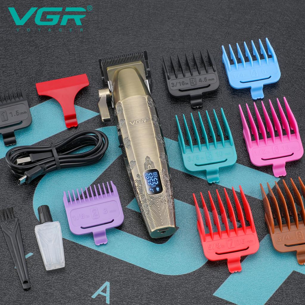 VGR V-036 Electric Clipper Carved Hair Clipper Retro Metal Electric Push Clipper for Men's Hair Clipper with Digital Display Home Razor Shaver