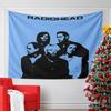 Silhouetted Group of Five People On a Blue Background with Bold Text. Patterned Tapestry for Bedroom and Living Room Home Decor