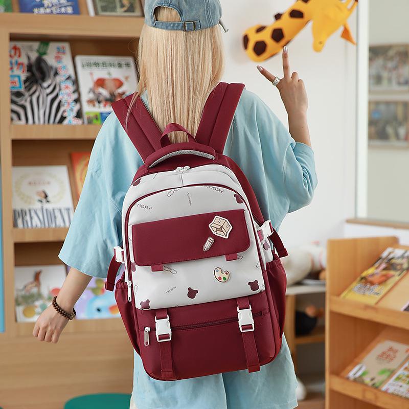 New High-value, Fresh and Sweet, Contrasting Color Splicing Backpack, Simple and Lightweight Backpack for Junior High School Students