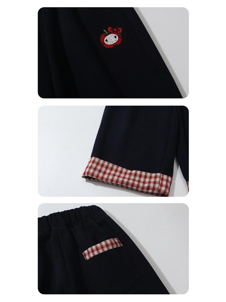 Mädchen Karo Sweatshirt Set - 2025 Herbstmode mit Umlegekragen