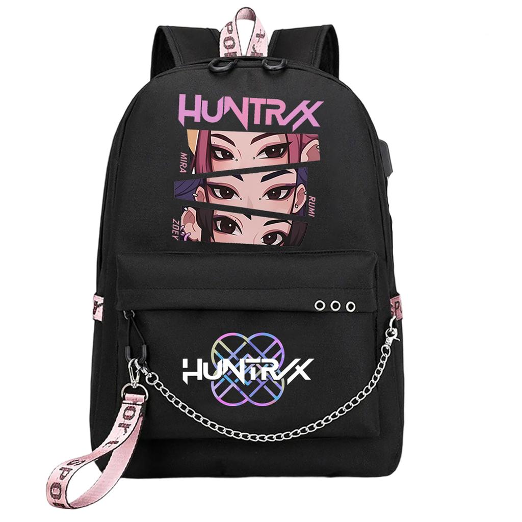 Witch  Girl Group Print Student Backpack Iron Chain Trendy Backpack USB Backpack